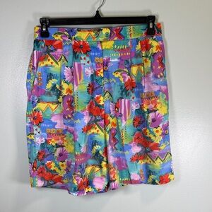 Vintage Tail Colorful Floral Print Shorts Size 14